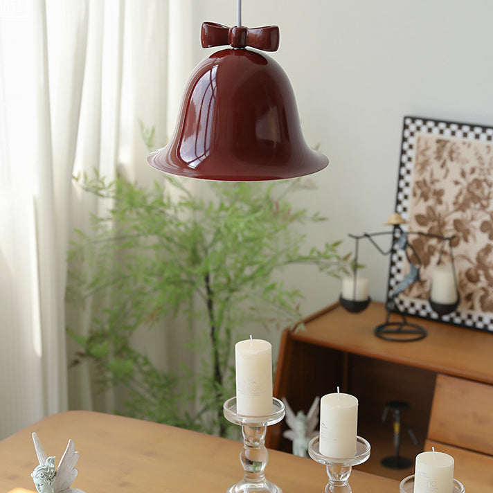 Contemporary Scandinavian Cream Bell Bow Tie Round Iron 1-Light Pendant Light For Bedroom