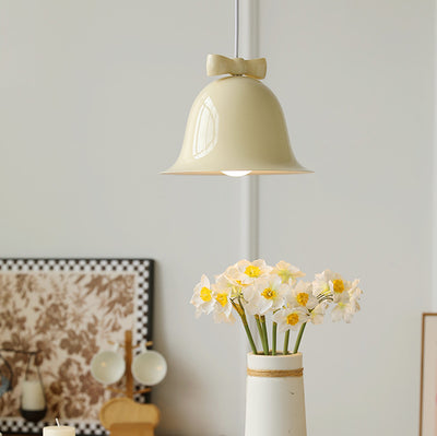 Contemporary Scandinavian Cream Bell Bow Tie Round Iron 1-Light Pendant Light For Bedroom