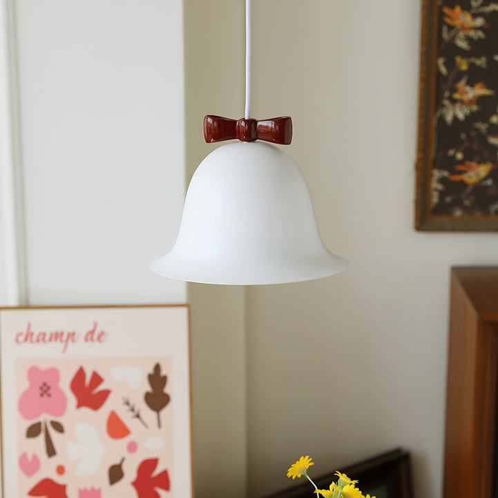 Contemporary Scandinavian Cream Bell Bow Tie Round Iron 1-Light Pendant Light For Bedroom