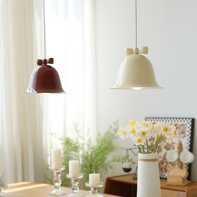 Contemporary Scandinavian Cream Bell Bow Tie Round Iron 1-Light Pendant Light For Bedroom