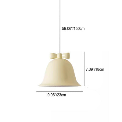 Contemporary Scandinavian Cream Bell Bow Tie Round Iron 1-Light Pendant Light For Bedroom