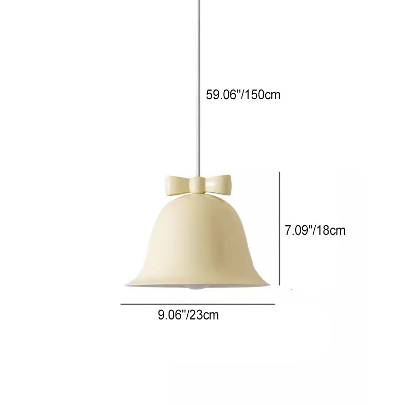 Contemporary Scandinavian Cream Bell Bow Tie Round Iron 1-Light Pendant Light For Bedroom