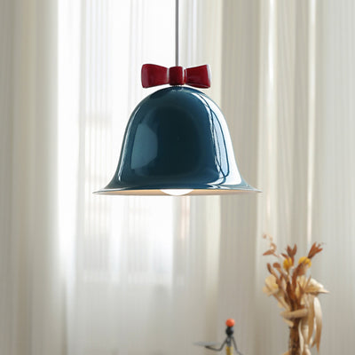 Contemporary Scandinavian Cream Bell Bow Tie Round Iron 1-Light Pendant Light For Bedroom