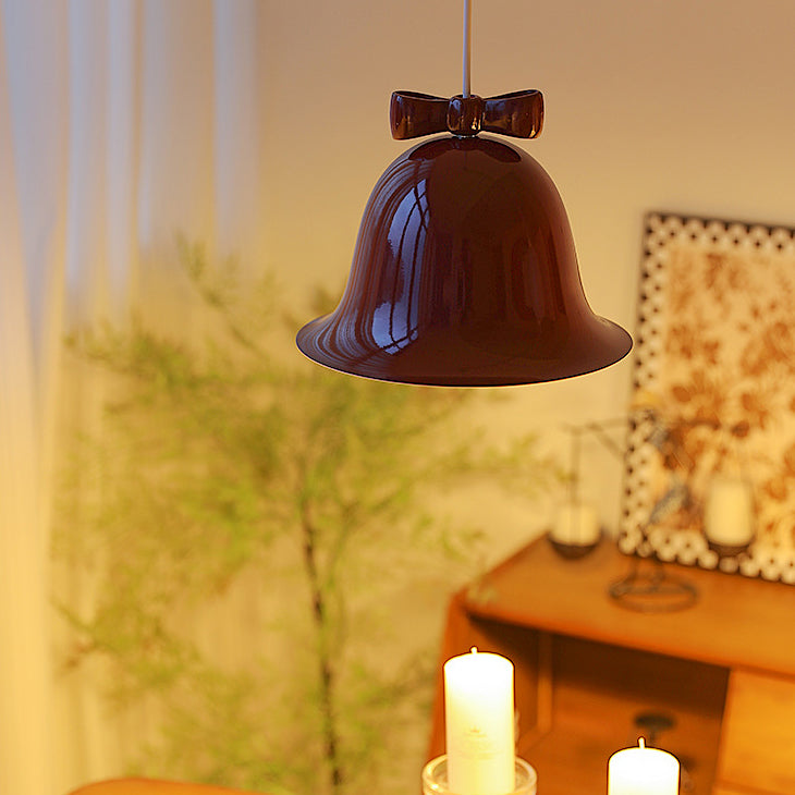 Contemporary Scandinavian Cream Bell Bow Tie Round Iron 1-Light Pendant Light For Bedroom