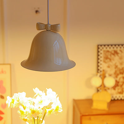 Contemporary Scandinavian Cream Bell Bow Tie Round Iron 1-Light Pendant Light For Bedroom