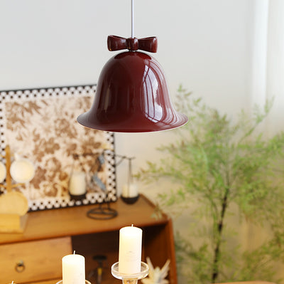 Contemporary Scandinavian Cream Bell Bow Tie Round Iron 1-Light Pendant Light For Bedroom