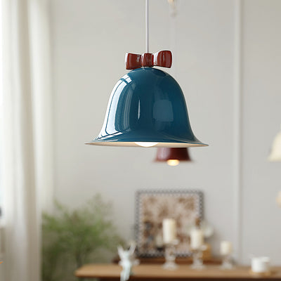 Contemporary Scandinavian Cream Bell Bow Tie Round Iron 1-Light Pendant Light For Bedroom