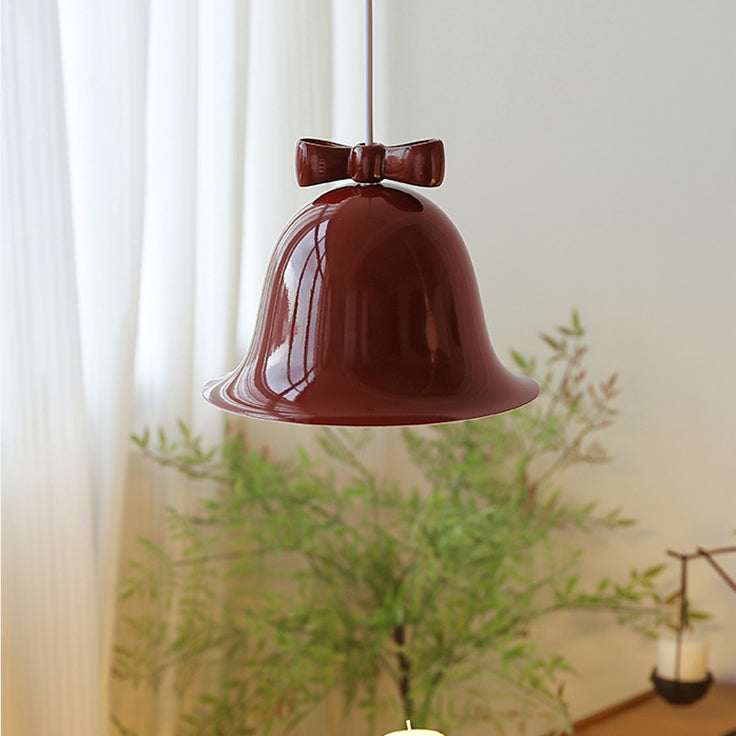 Contemporary Scandinavian Cream Bell Bow Tie Round Iron 1-Light Pendant Light For Bedroom