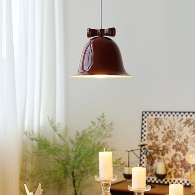 Contemporary Scandinavian Cream Bell Bow Tie Round Iron 1-Light Pendant Light For Bedroom