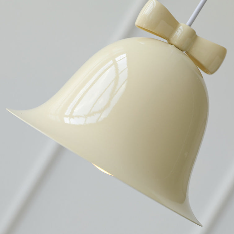 Contemporary Scandinavian Cream Bell Bow Tie Round Iron 1-Light Pendant Light For Bedroom