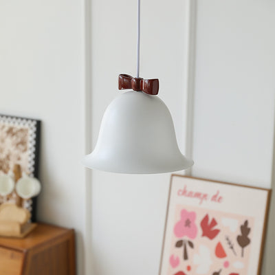 Contemporary Scandinavian Cream Bell Bow Tie Round Iron 1-Light Pendant Light For Bedroom