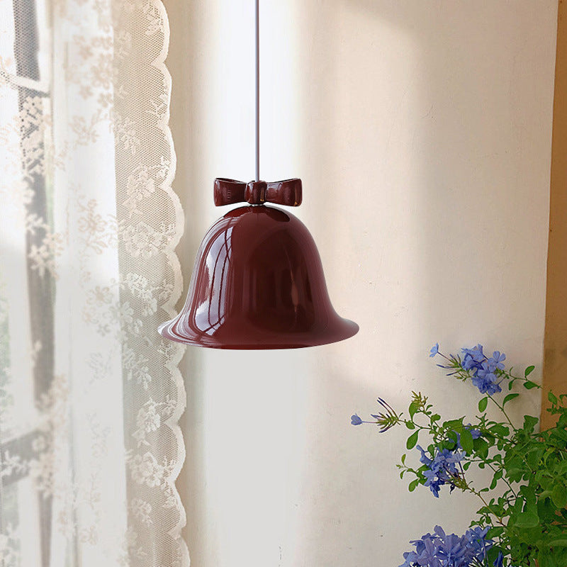 Contemporary Scandinavian Cream Bell Bow Tie Round Iron 1-Light Pendant Light For Bedroom