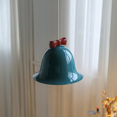 Contemporary Scandinavian Cream Bell Bow Tie Round Iron 1-Light Pendant Light For Bedroom