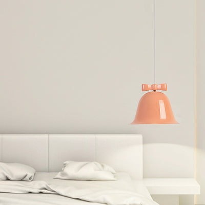 Contemporary Scandinavian Cream Bell Bow Tie Round Iron 1-Light Pendant Light For Bedroom