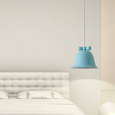 Contemporary Scandinavian Cream Bell Bow Tie Round Iron 1-Light Pendant Light For Bedroom