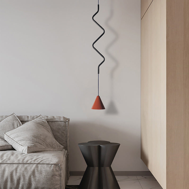 Contemporary Scandinavian Round Cone Wave Iron Aluminum 1-Light Pendant Light For Bedroom