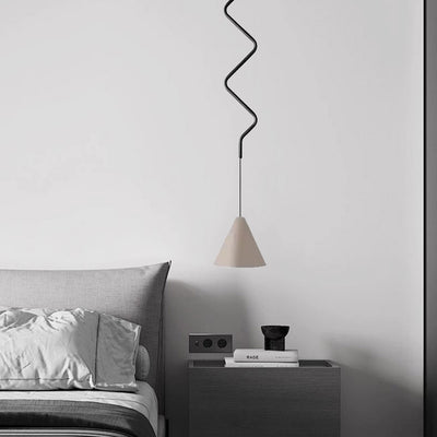 Contemporary Scandinavian Round Cone Wave Iron Aluminum 1-Light Pendant Light For Bedroom