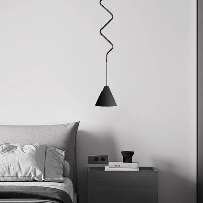 Contemporary Scandinavian Round Cone Wave Iron Aluminum 1-Light Pendant Light For Bedroom