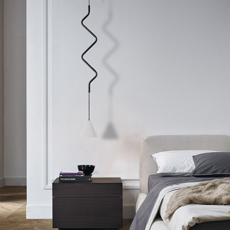 Contemporary Scandinavian Round Cone Wave Iron Aluminum 1-Light Pendant Light For Bedroom