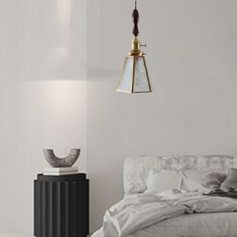 Modern Art Deco Cone Prism Copper Glass 1-Light Pendant Light For Bedroom