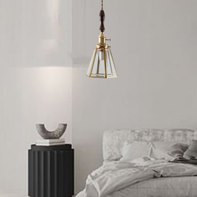 Modern Art Deco Cone Prism Copper Glass 1-Light Pendant Light For Bedroom