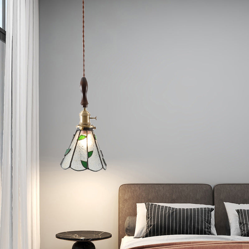 Modern Art Deco Cone Prism Copper Glass 1-Light Pendant Light For Bedroom