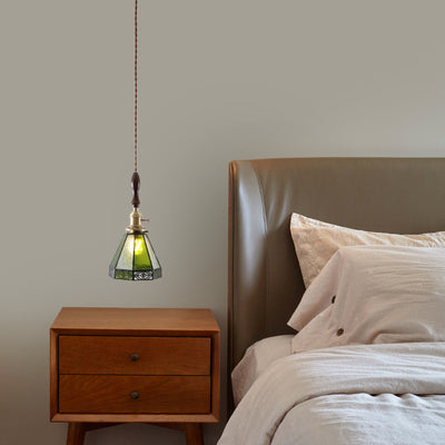 Modern Art Deco Cone Prism Copper Glass 1-Light Pendant Light For Bedroom