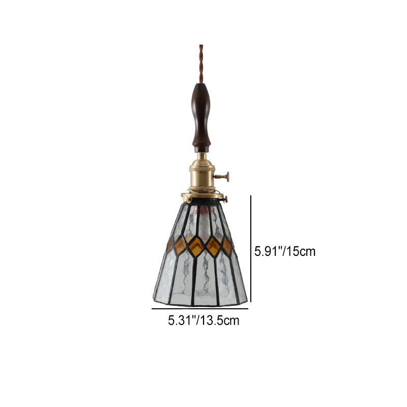 Modern Art Deco Cone Prism Copper Glass 1-Light Pendant Light For Bedroom