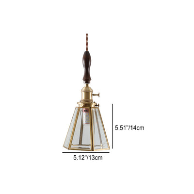 Modern Art Deco Cone Prism Copper Glass 1-Light Pendant Light For Bedroom