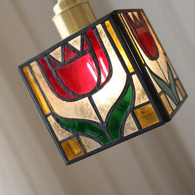 Modern Art Deco Clover Tulip Rose Round Square Cone Copper Glass 1-Light Pendant Light For Bedroom