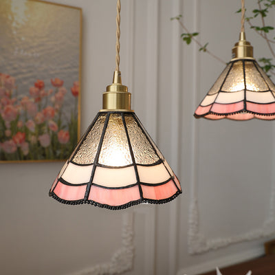 Modern Art Deco Clover Tulip Rose Round Square Cone Copper Glass 1-Light Pendant Light For Bedroom