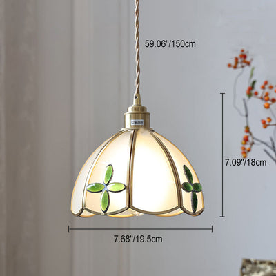 Modern Art Deco Clover Tulip Rose Round Square Cone Copper Glass 1-Light Pendant Light For Bedroom