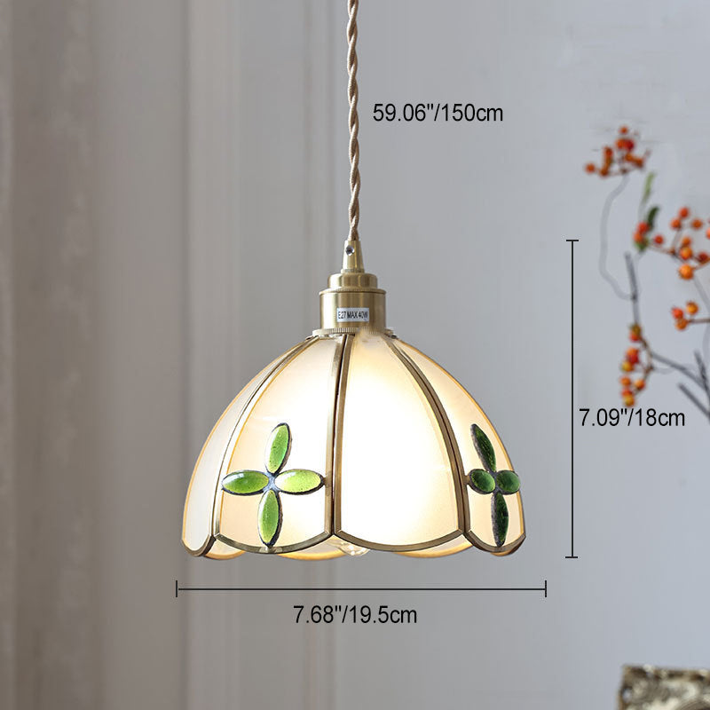 Modern Art Deco Clover Tulip Rose Round Square Cone Copper Glass 1-Light Pendant Light For Bedroom