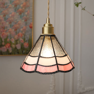 Modern Art Deco Clover Tulip Rose Round Square Cone Copper Glass 1-Light Pendant Light For Bedroom