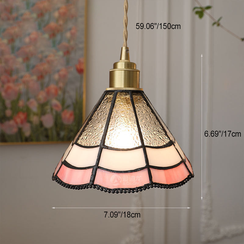 Modern Art Deco Clover Tulip Rose Round Square Cone Copper Glass 1-Light Pendant Light For Bedroom