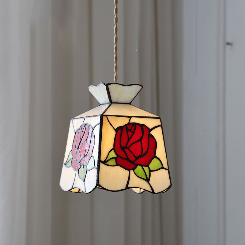 Modern Art Deco Clover Tulip Rose Round Square Cone Copper Glass 1-Light Pendant Light For Bedroom