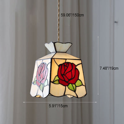 Modern Art Deco Clover Tulip Rose Round Square Cone Copper Glass 1-Light Pendant Light For Bedroom