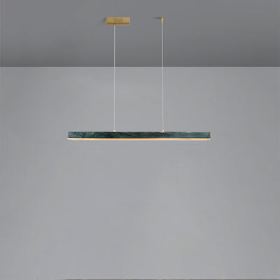 Modern Minimalist Rectangular Linear Copper Marble LED Island Light Chandelier For Dining Room