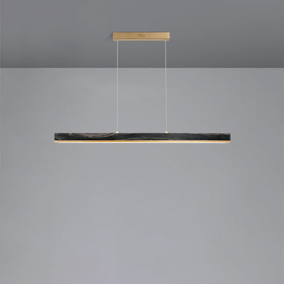 Modern Minimalist Rectangular Linear Copper Marble LED Island Light Chandelier For Dining Room