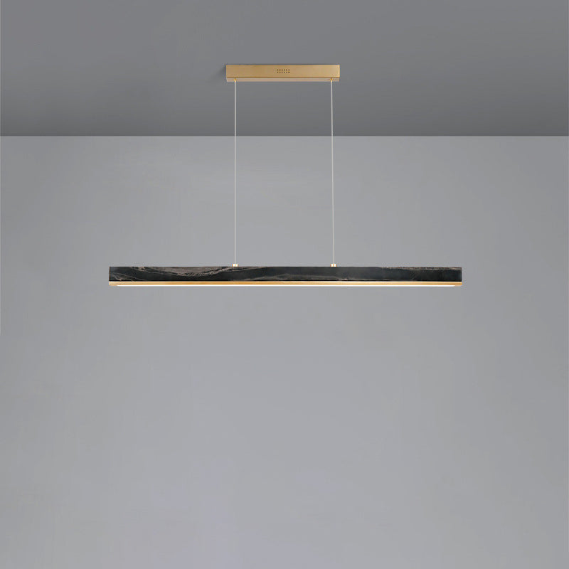 Modern Minimalist Rectangular Linear Copper Marble LED Island Light Chandelier For Dining Room