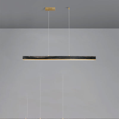 Modern Minimalist Rectangular Linear Copper Marble LED Island Light Chandelier For Dining Room