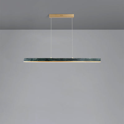 Modern Minimalist Rectangular Linear Copper Marble LED Island Light Chandelier For Dining Room