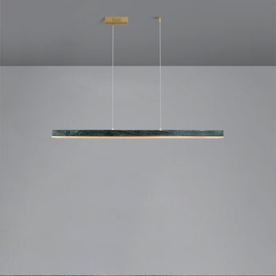 Modern Minimalist Rectangular Linear Copper Marble LED Island Light Chandelier For Dining Room