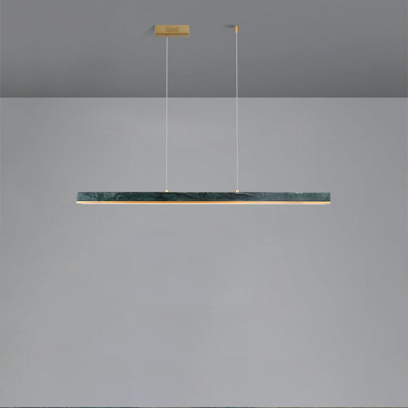 Modern Minimalist Rectangular Linear Copper Marble LED Island Light Chandelier For Dining Room