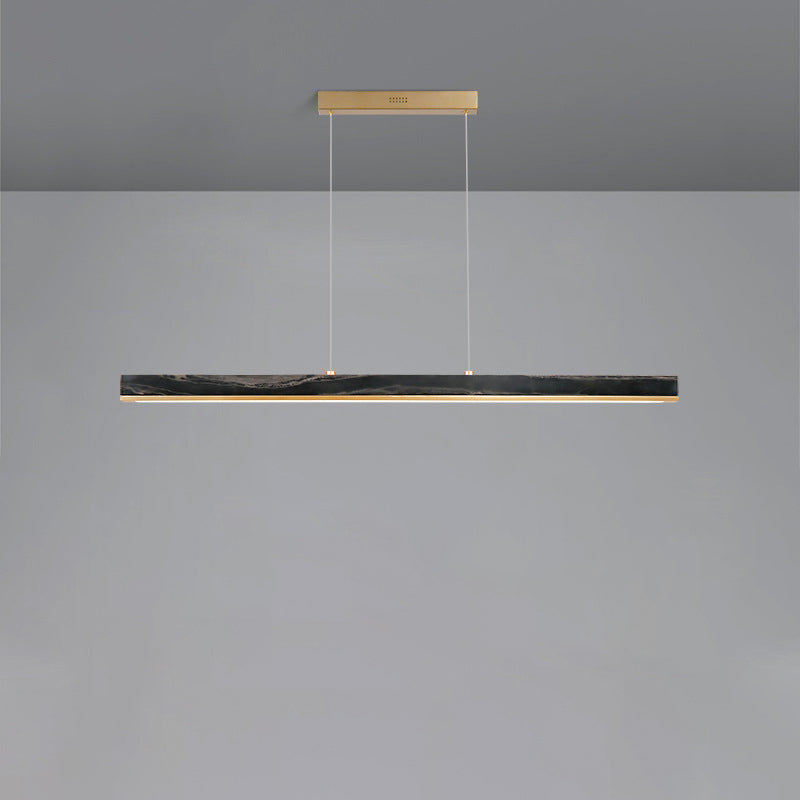 Modern Minimalist Rectangular Linear Copper Marble LED Island Light Chandelier For Dining Room