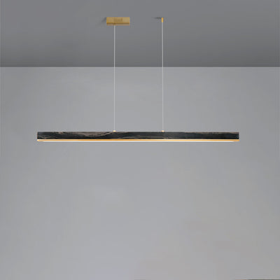 Modern Minimalist Rectangular Linear Copper Marble LED Island Light Chandelier For Dining Room