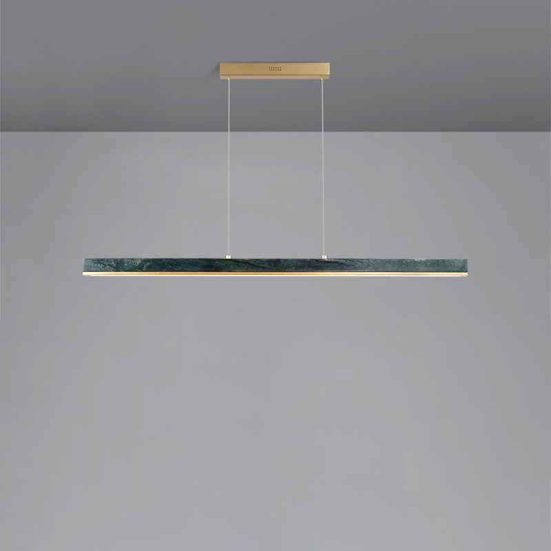 Modern Minimalist Rectangular Linear Copper Marble LED Island Light Chandelier For Dining Room