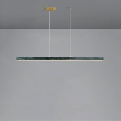 Modern Minimalist Rectangular Linear Copper Marble LED Island Light Chandelier For Dining Room