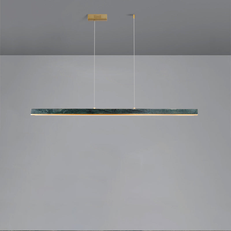 Modern Minimalist Rectangular Linear Copper Marble LED Island Light Chandelier For Dining Room