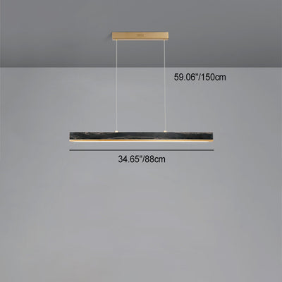 Modern Minimalist Rectangular Linear Copper Marble LED Island Light Chandelier For Dining Room